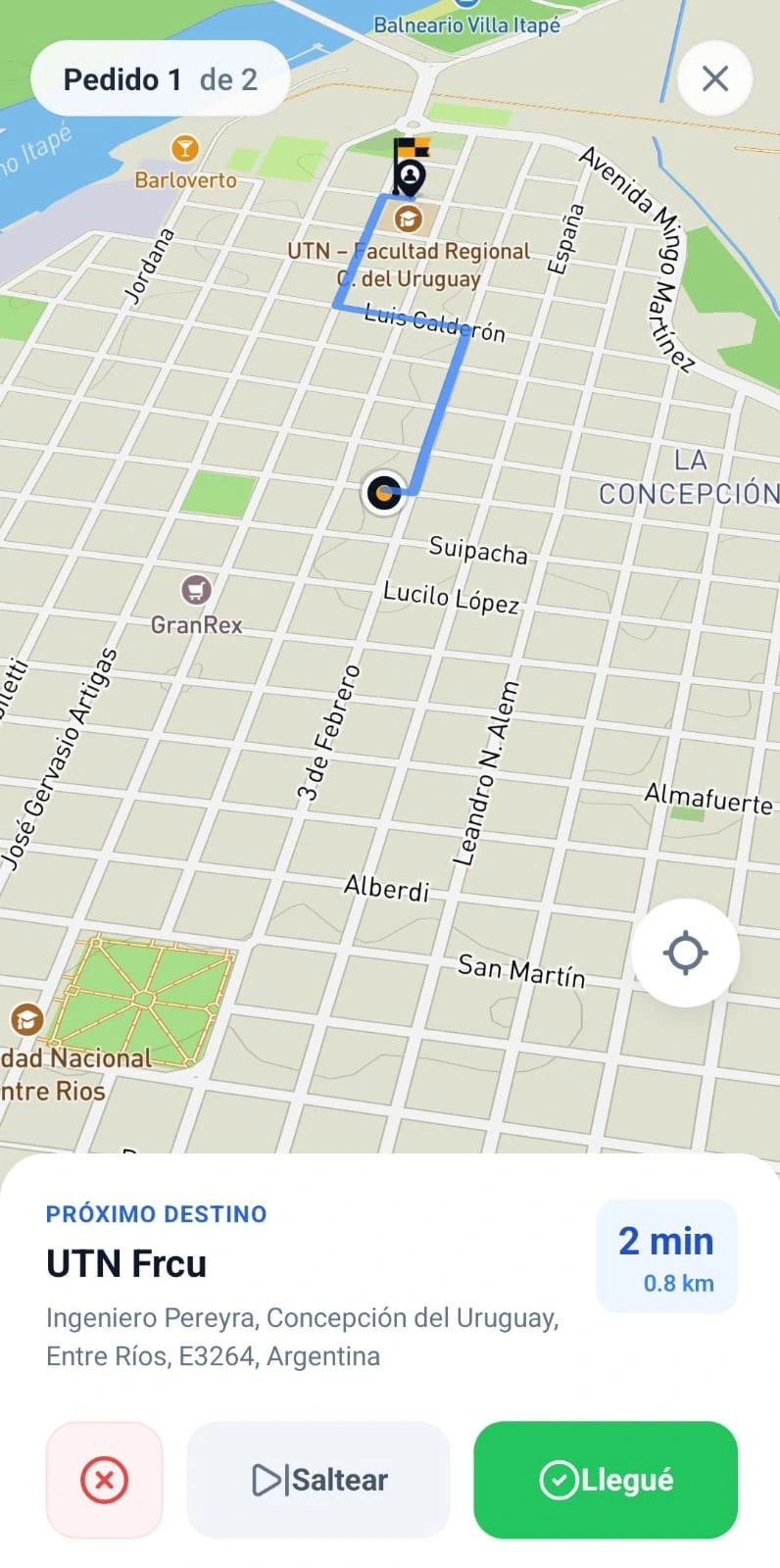 App de reparto CAIR con ruta de navegación al próximo cliente